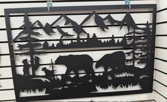 Bears in The Woods Mountain Metal Sign